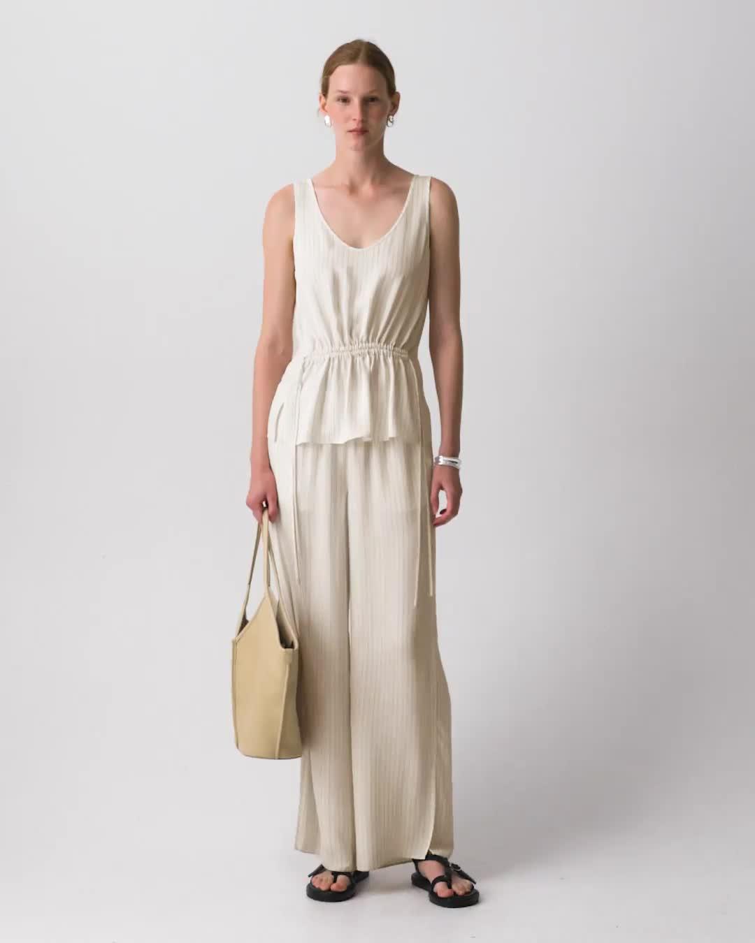 Slit Pull-On Pant in Washed Stripe