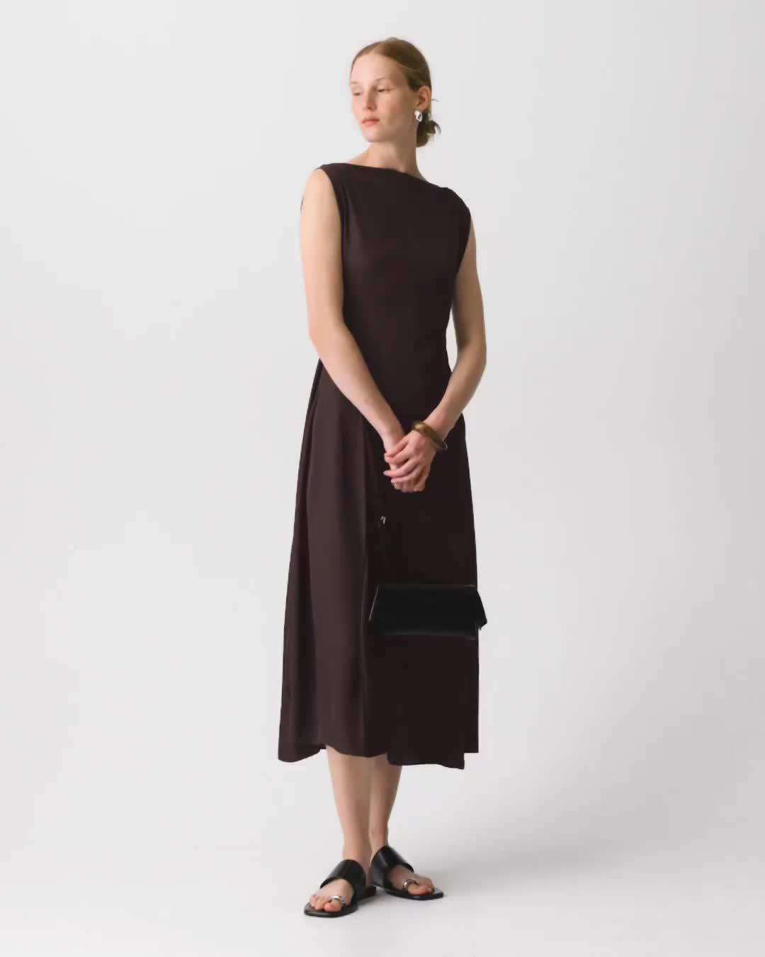 Draped Midi Dress in Washed Twill