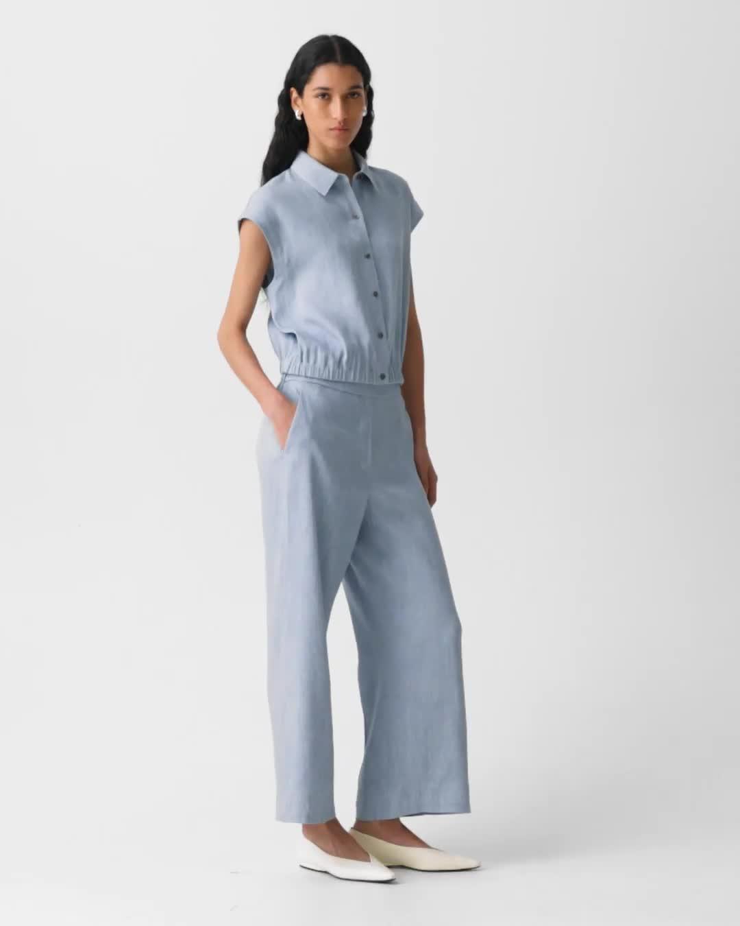 Cap-Sleeve Shirt in Fluid Linen