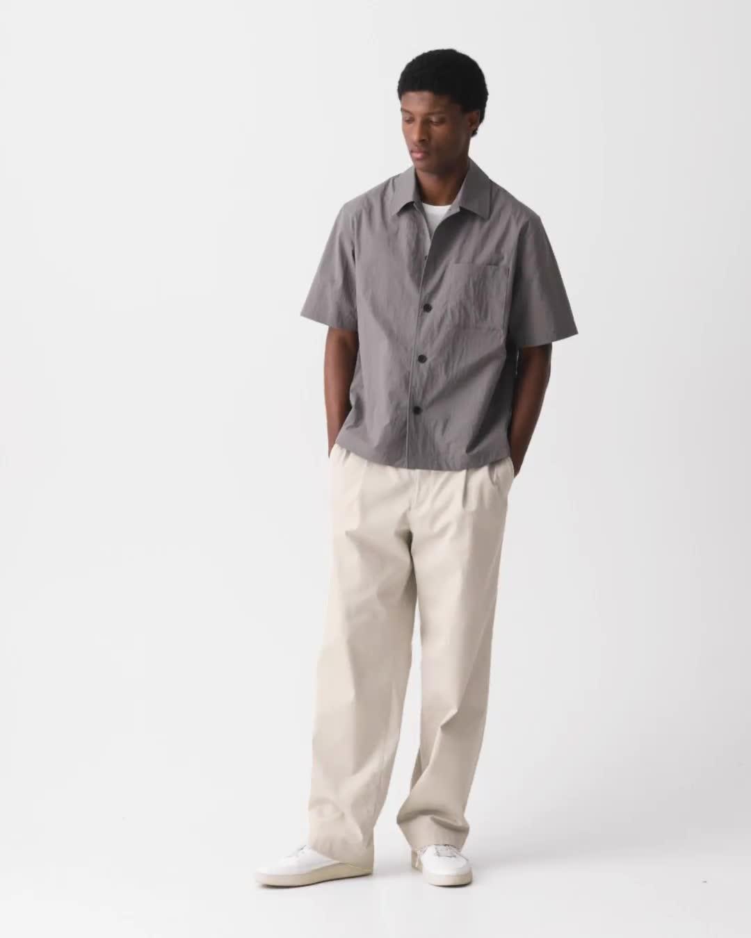 Short-Sleeve Overshirt in Textured Nylon | Men's Shirt | Theory