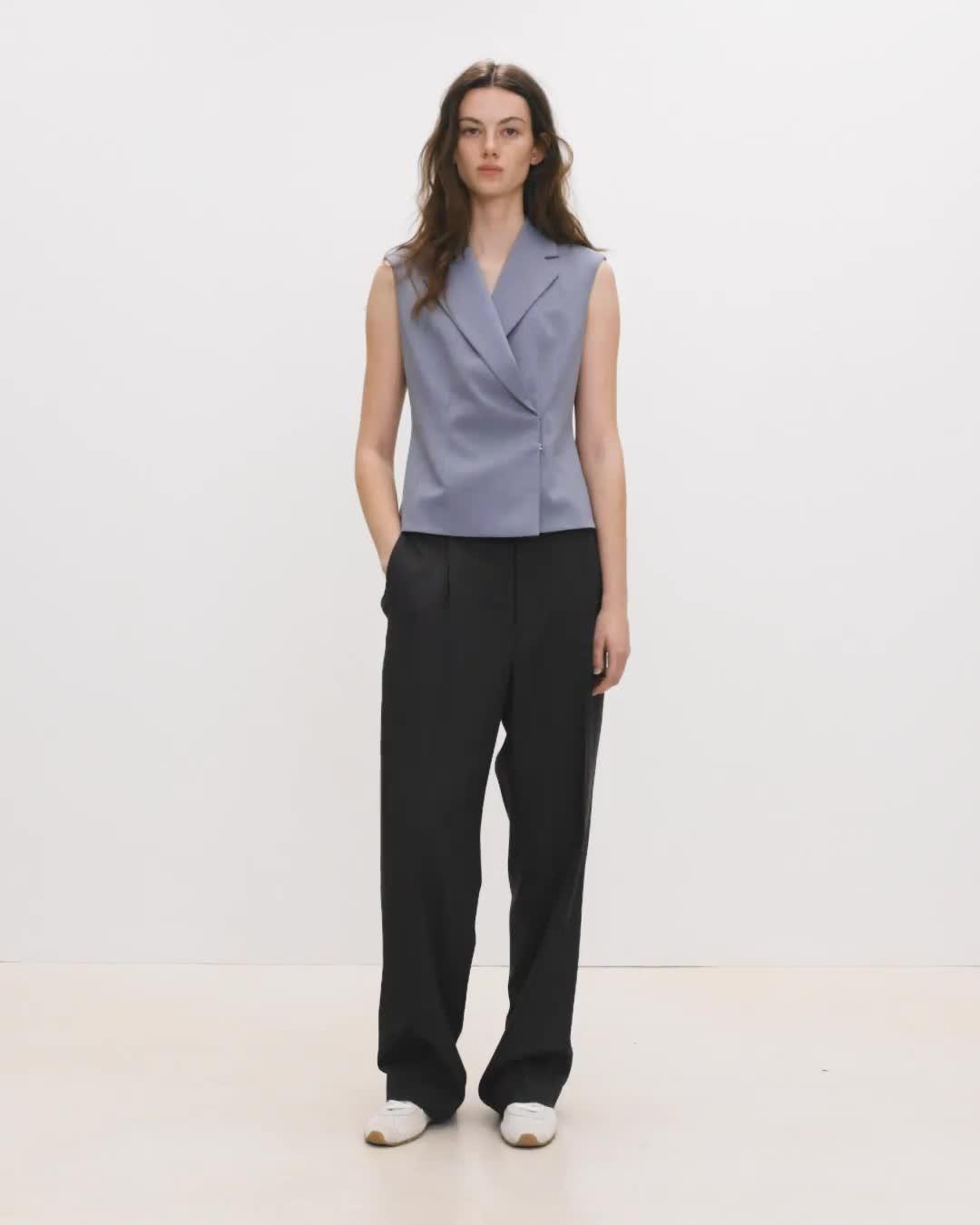 Asymmetrical Vest in Wool Gabardine