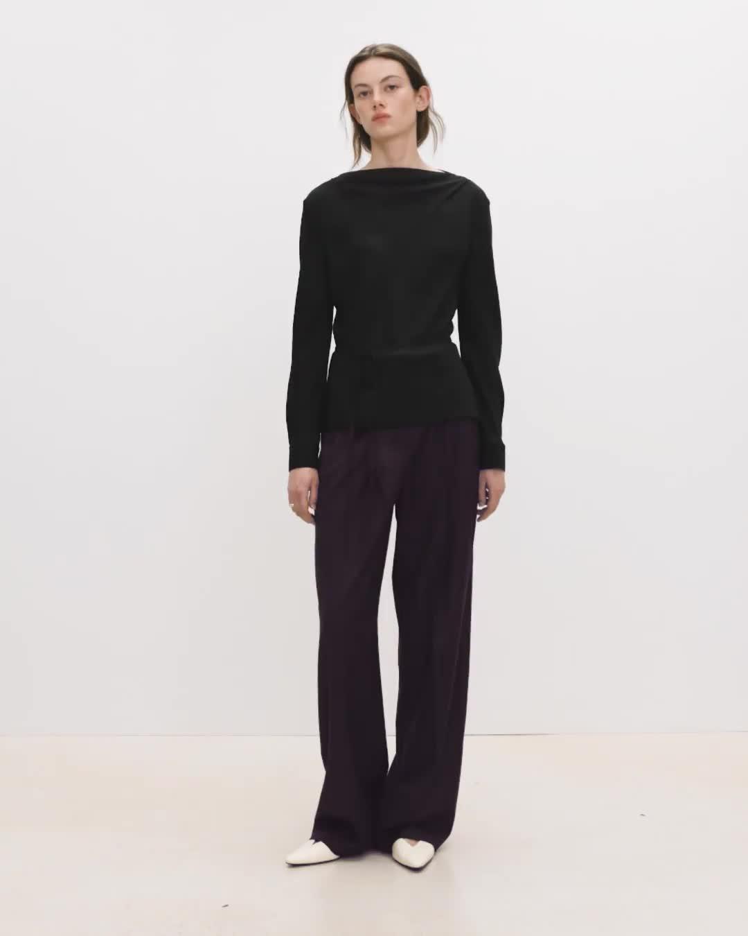 Cowl Neck Long-Sleeve Blouse in Washable Silk Georgette