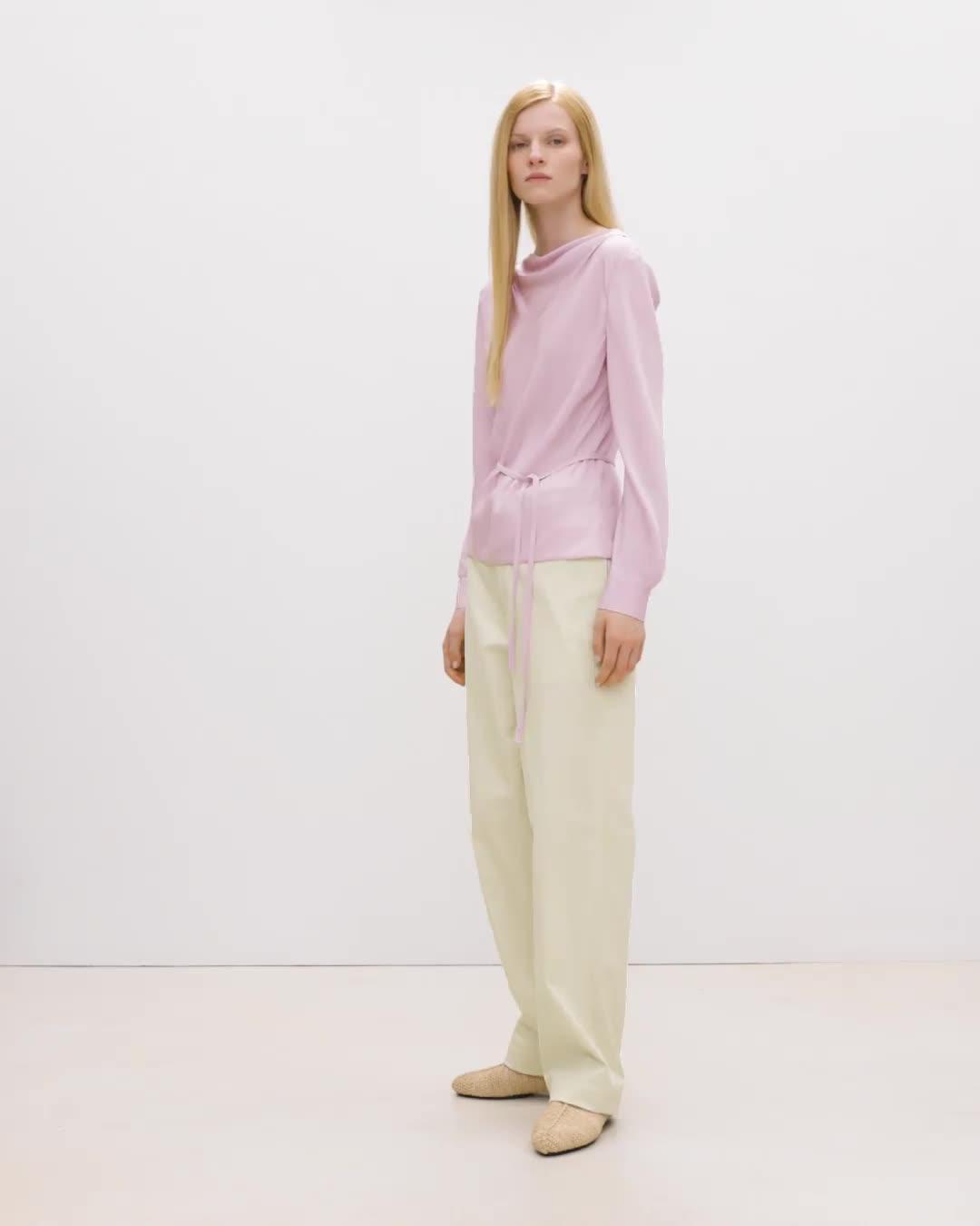 Cowl Neck Long-Sleeve Blouse in Washable Silk Georgette