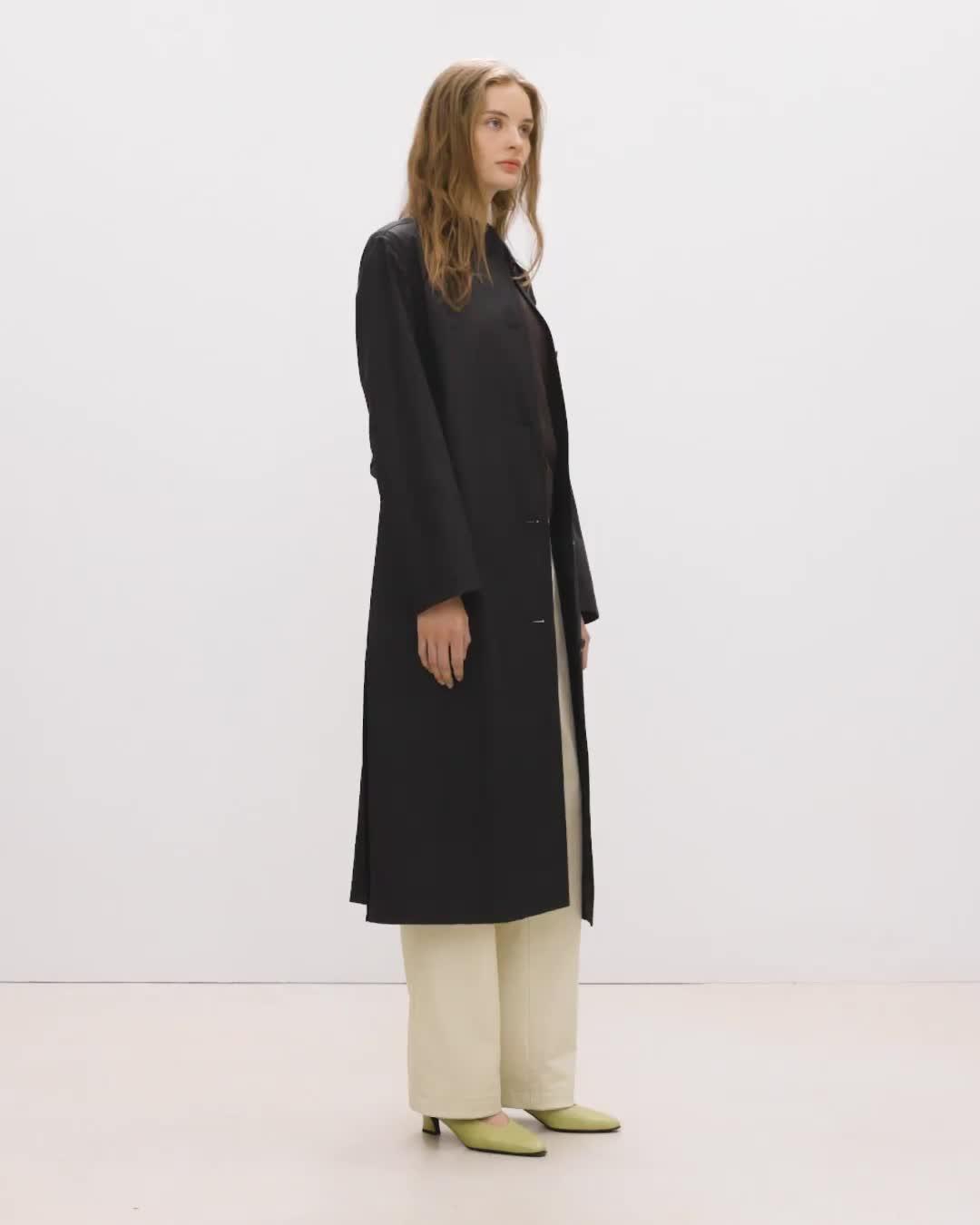 Long Single-Breasted Coat in Trench Cotton