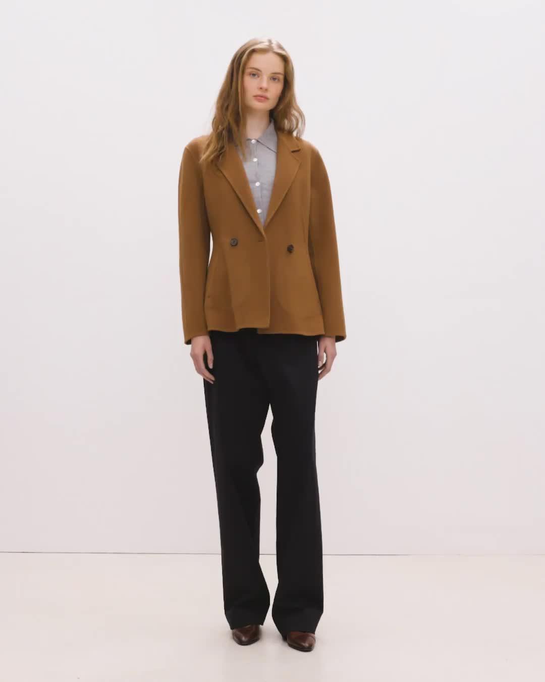 Peplum Double-Breasted Blazer in Double-Face Wool-Cashmere