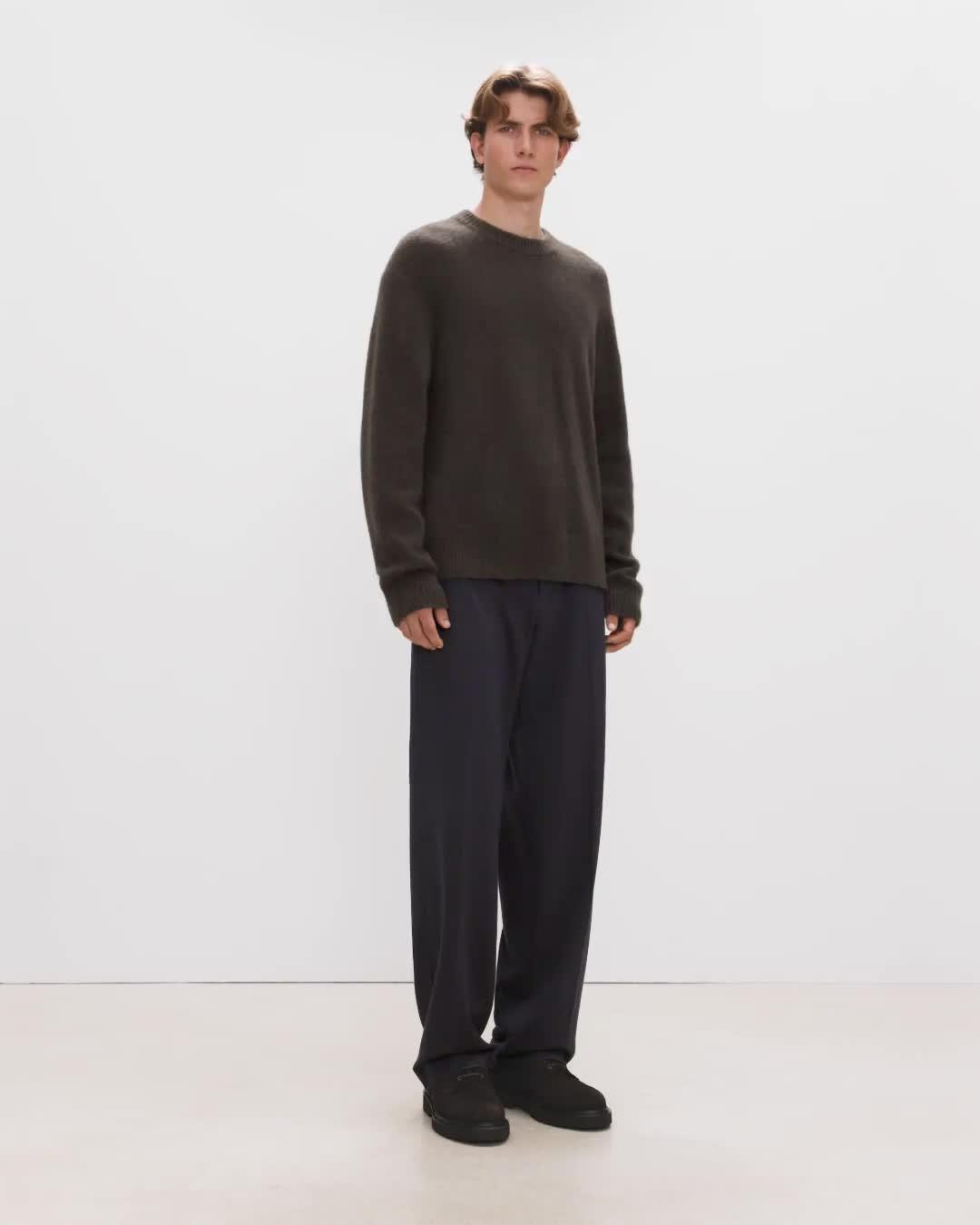 Crewneck Sweater in Brushed Wool-Yak