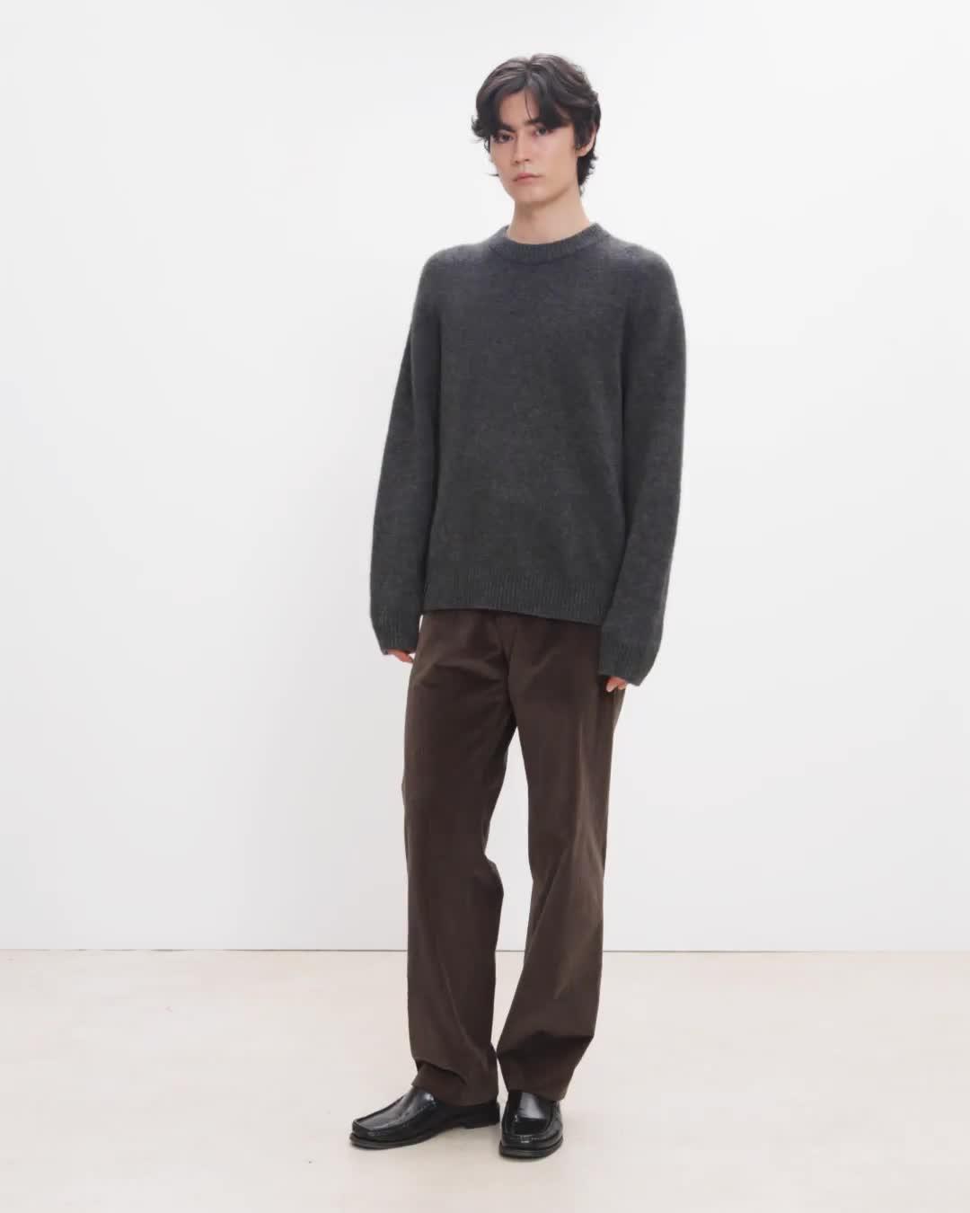 Crewneck Sweater in Brushed Wool-Yak