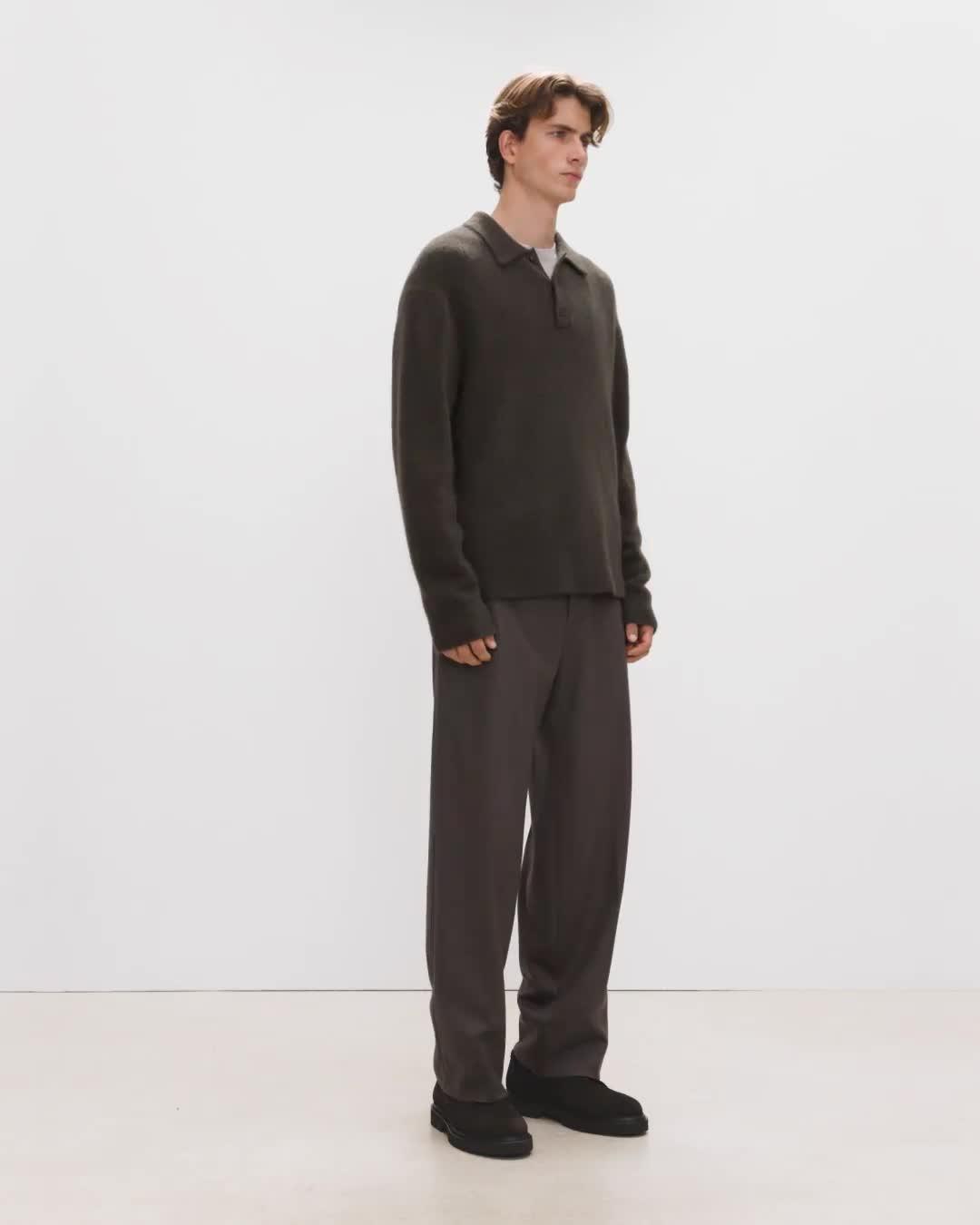 Relaxed Polo Sweater in Brushed Wool-Yak