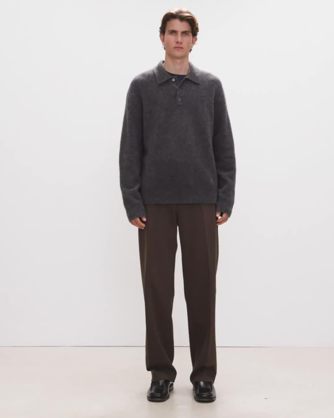 Relaxed Polo Sweater in Brushed Wool-Yak
