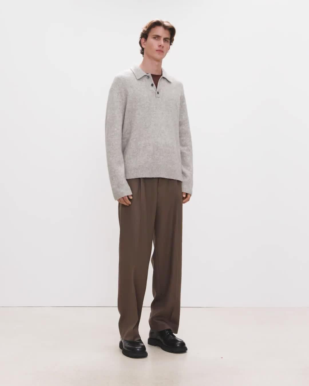 Relaxed Polo Sweater in Brushed Wool-Yak